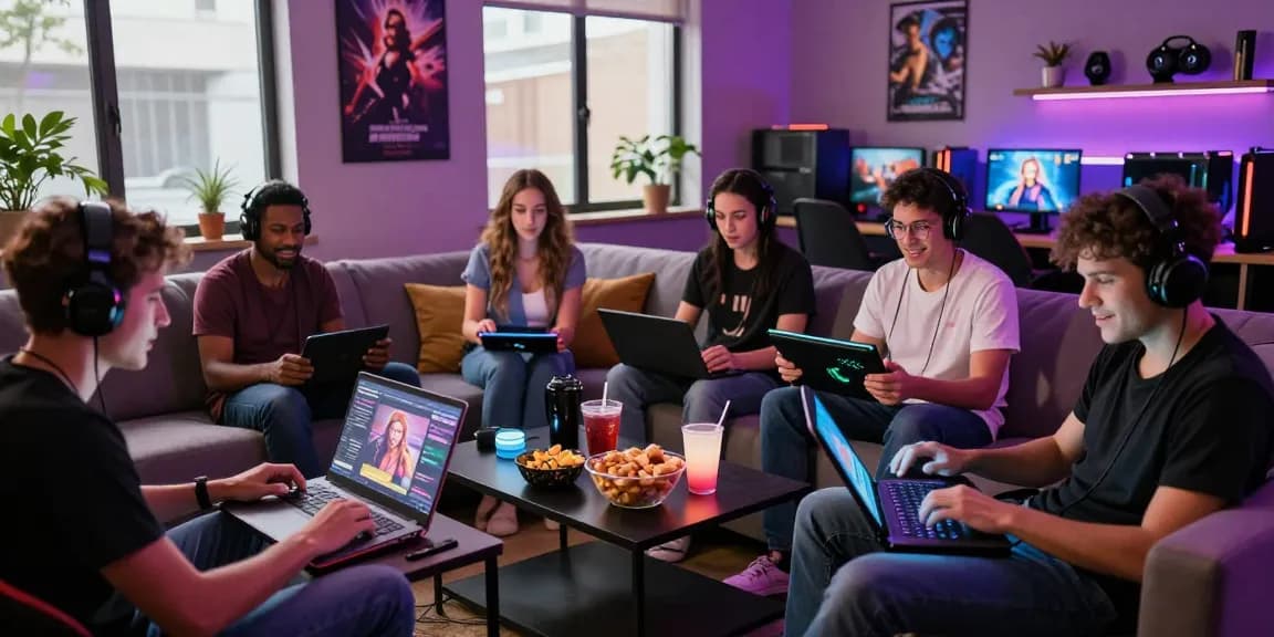 Exciting scene of gamers enjoying free sex games in a cozy gaming lounge.