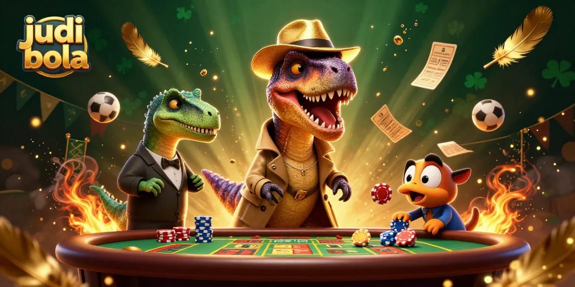Experience dynamic judi bola betting with a velociraptor at the sports table, capturing excitement!