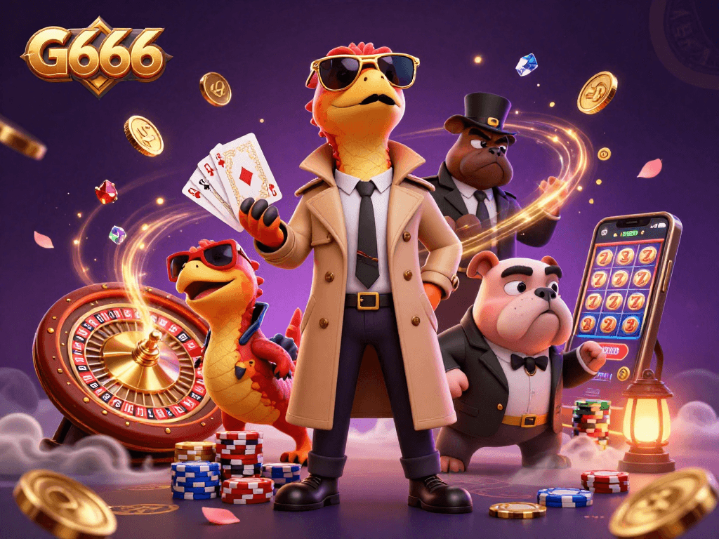 Experience exciting gaming at G666 with cartoon raptors in a trench coat attempting to enter a VIP casino lounge.