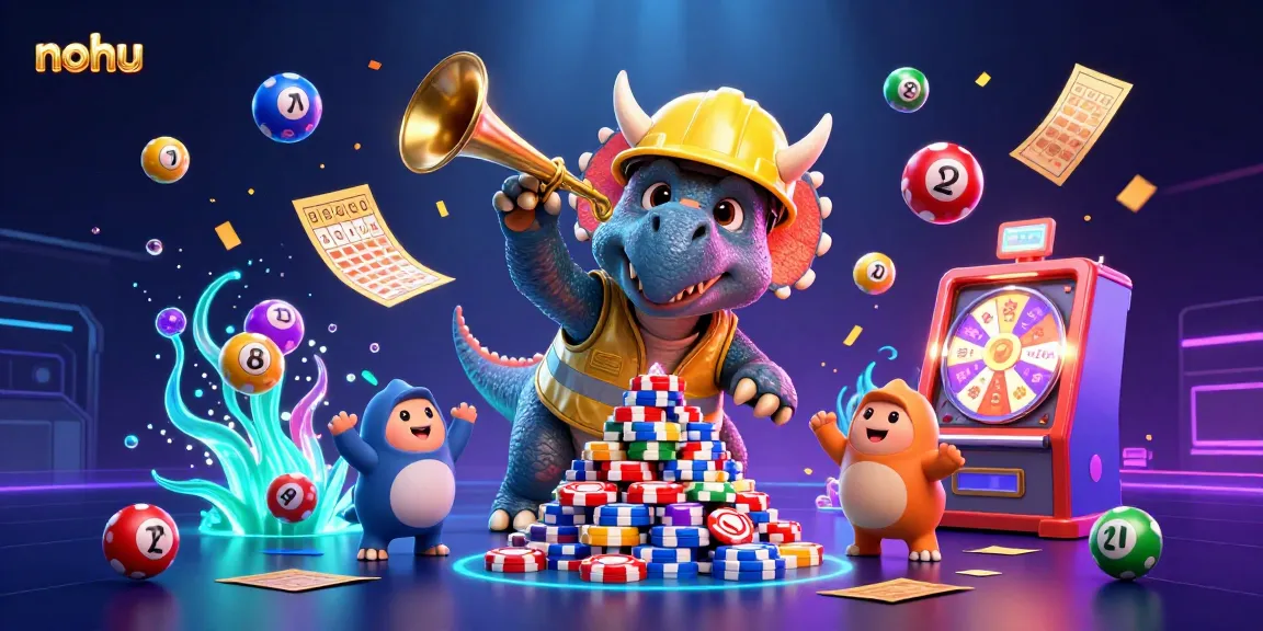 Experience the excitement of nohu with colorful gambling elements and animated characters celebrating victory.