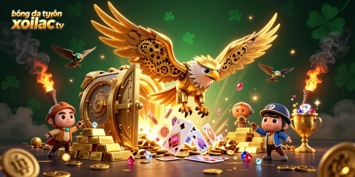 Experience the excitement of bóng đá trực tuyến xoilac tv with vibrant golden elements and a dynamic cybernetic eagle.