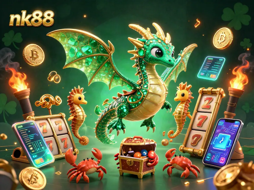 Experience thrilling gaming action with nk88's vibrant slot reels and treasure beckoning