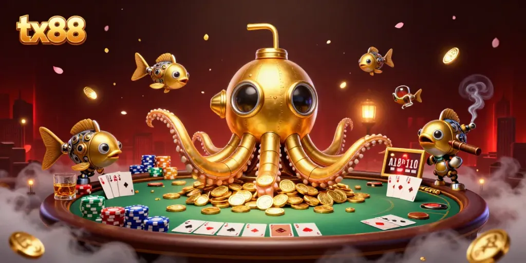 Experience thrilling moments with tx88 at the joyful poker table surrounded by vibrant game elements.