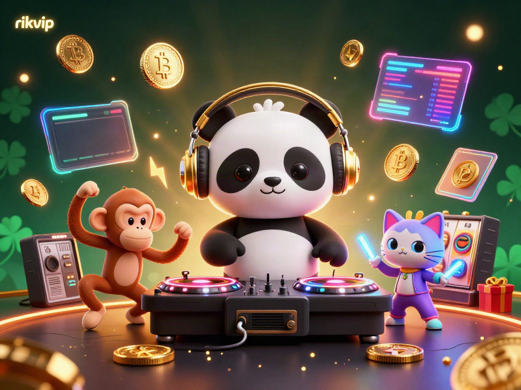Experience thrilling gameplay at rikvip with a lively DJ panda and casino elements showcasing jackpot excitement.