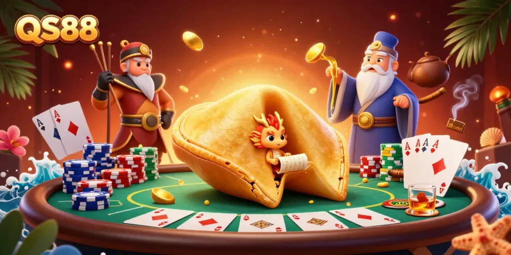 Experience thrilling gameplay with QS88's vibrant casino scene featuring poker tables and dynamic characters.