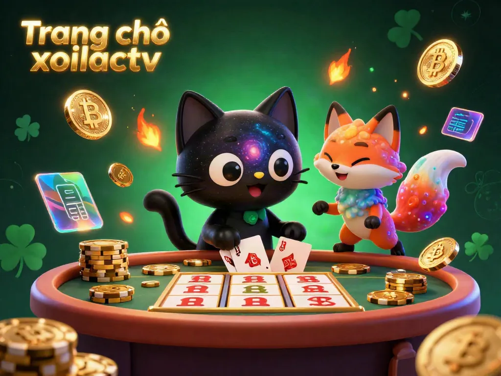 Engage with the cosmos at Trang chủ xoilactv, where a mystical black hole cat and a nebula fox draw in golden chips at a thrilling cosmic casino table.