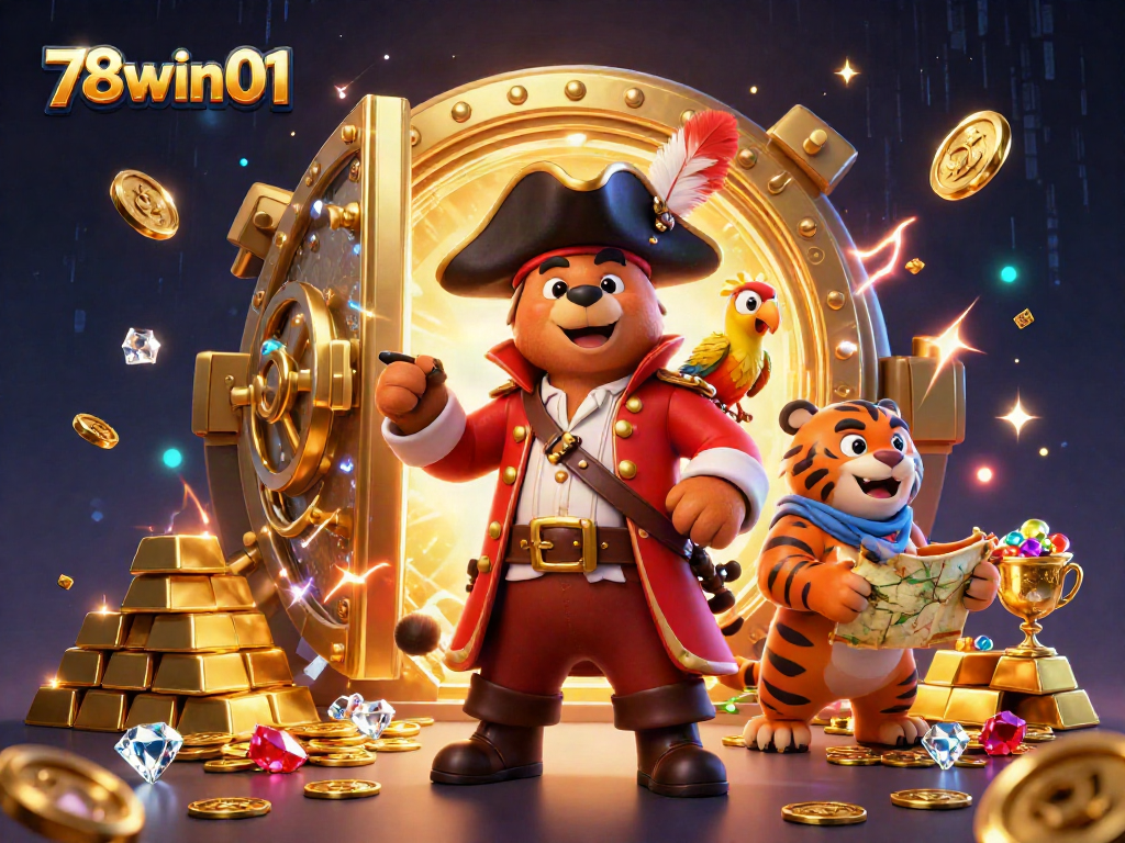 Engage with thrilling gameplay at 78win01 featuring a pirate bear, tiger, and treasure elements.
