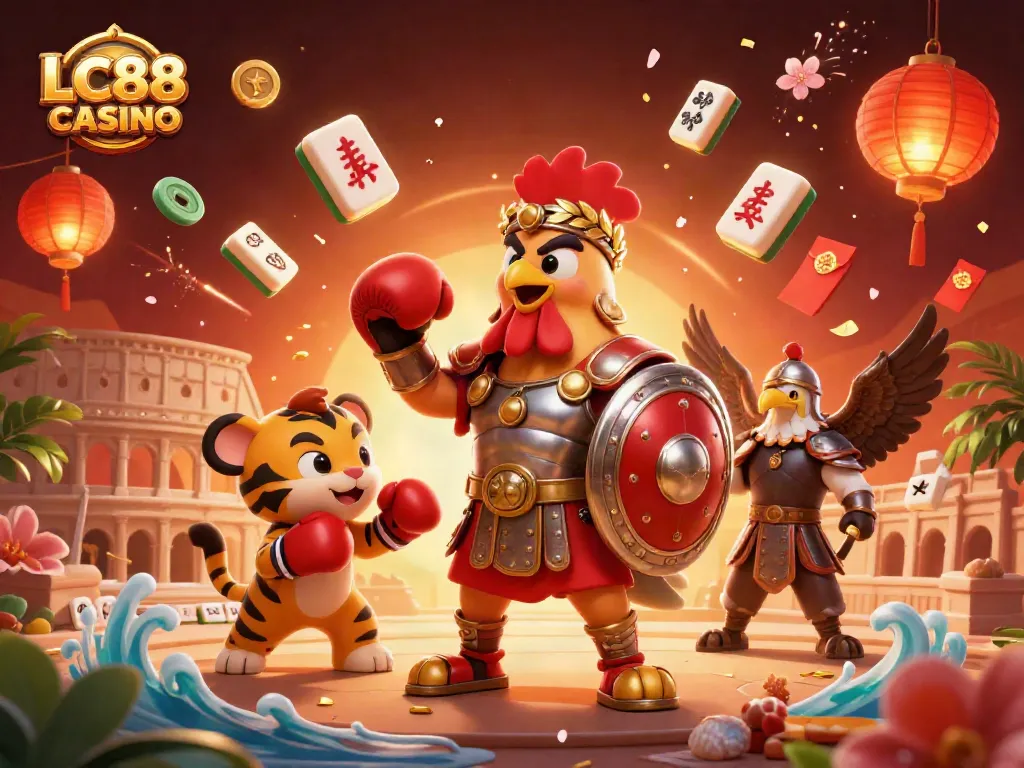Experience LC88 CASINO's thrilling games with a vibrant gladiator scene featuring unique animated characters.