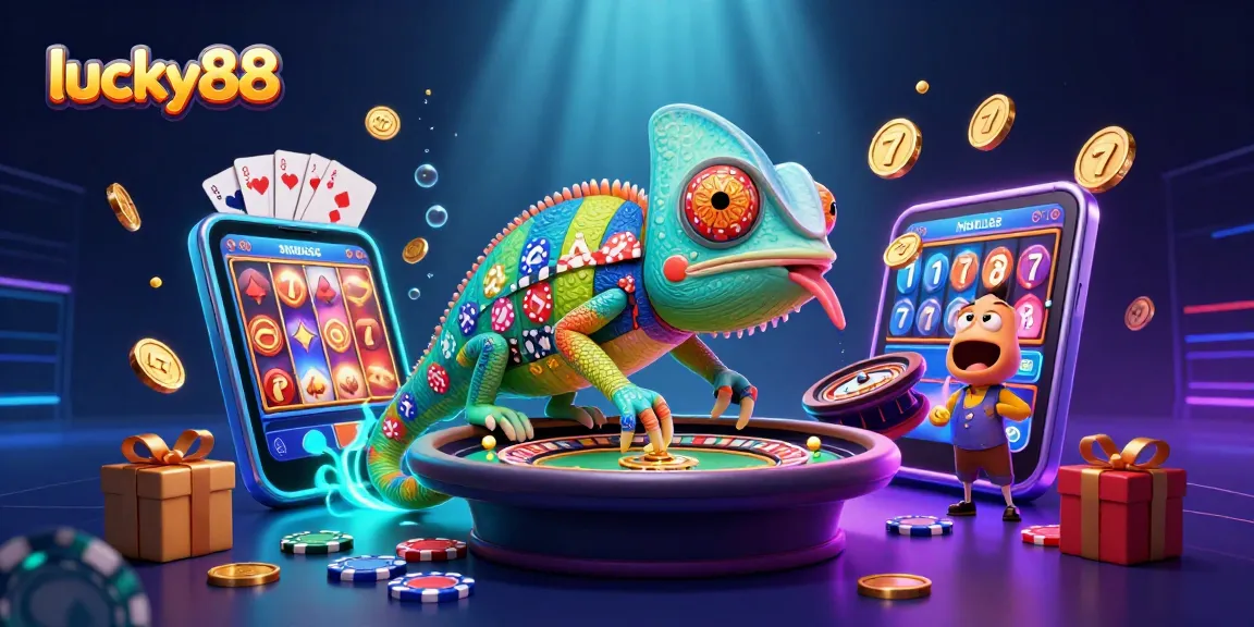Experience the thrill of lucky88 with vibrant slot reels and a colorful casino scene filled with excitement.