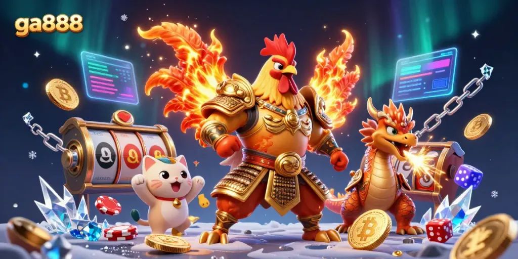 Winning with ga888: Explore the exciting world of online gambling with a dynamic 3D illustration.