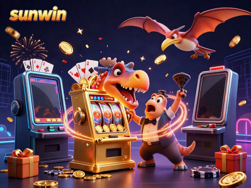 Experience the excitement of sunwin's online gaming with this vibrant 3D illustration of a jackpot event.