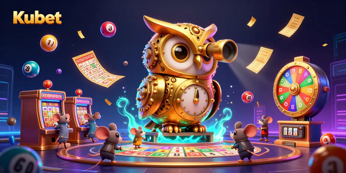 Experience Kubet's vibrant casino world with a dazzling golden owl and lively game elements.