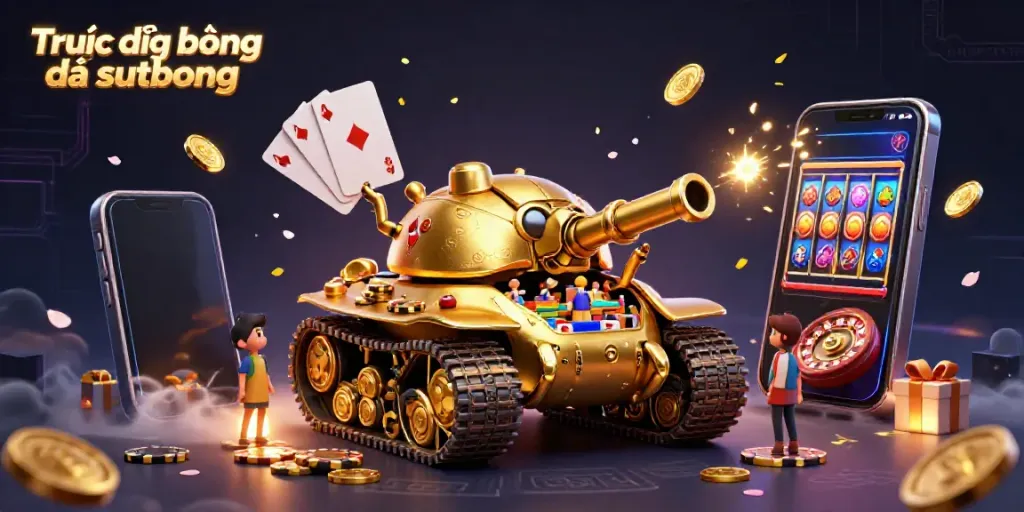 Experience the excitement of Trực tiếp bóng đá sutbong with engaging visuals of a miniature casino within a golden beetle tank.