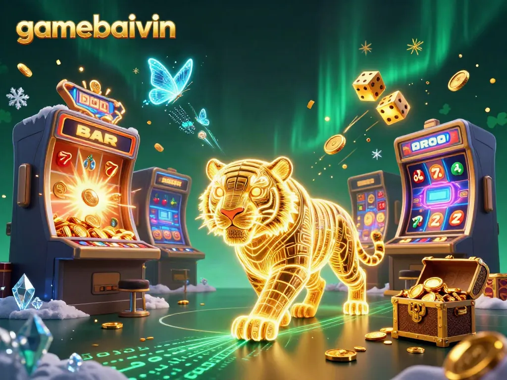 Engage in the exciting world of gamebaivin with a neon tiger and jackpot casino elements