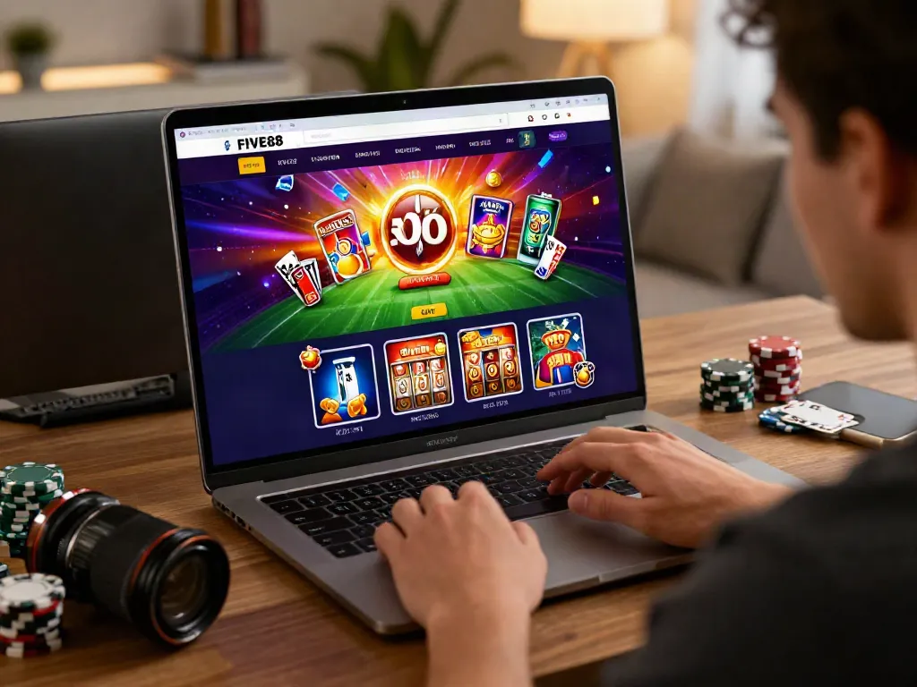 Online gaming excitement at FIVE88 platform with user-friendly interface, showcasing vibrant casino games and sports betting.