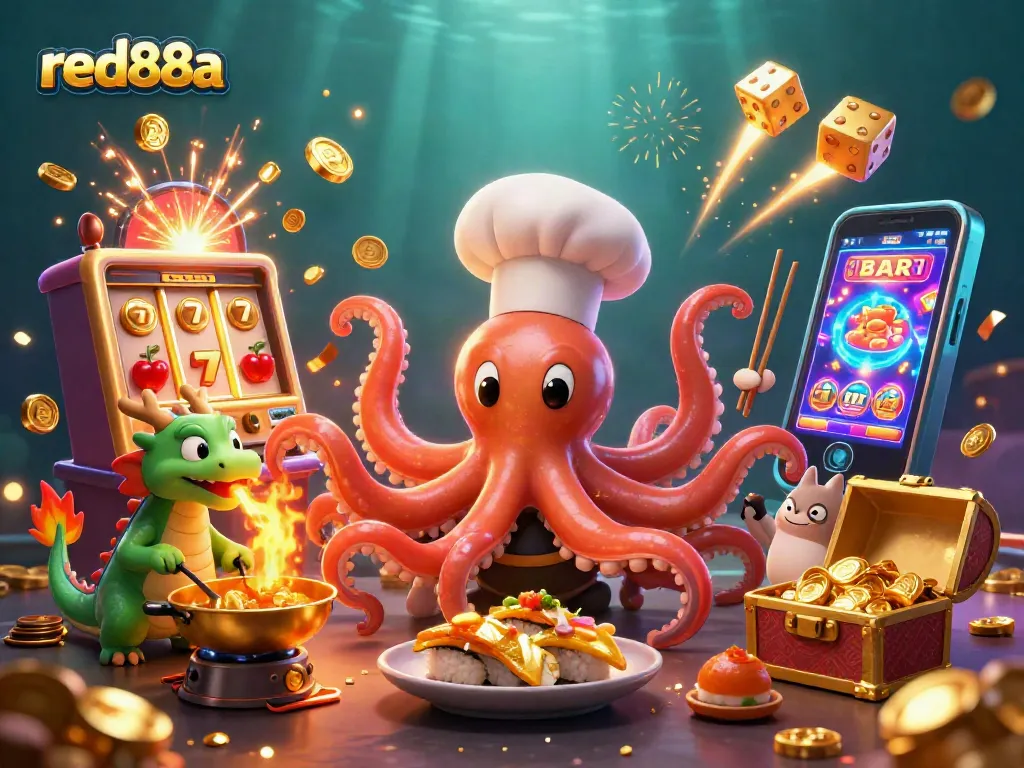 Experience the thrill of red88a with a vibrant casino scene featuring dynamic characters and exciting game elements.