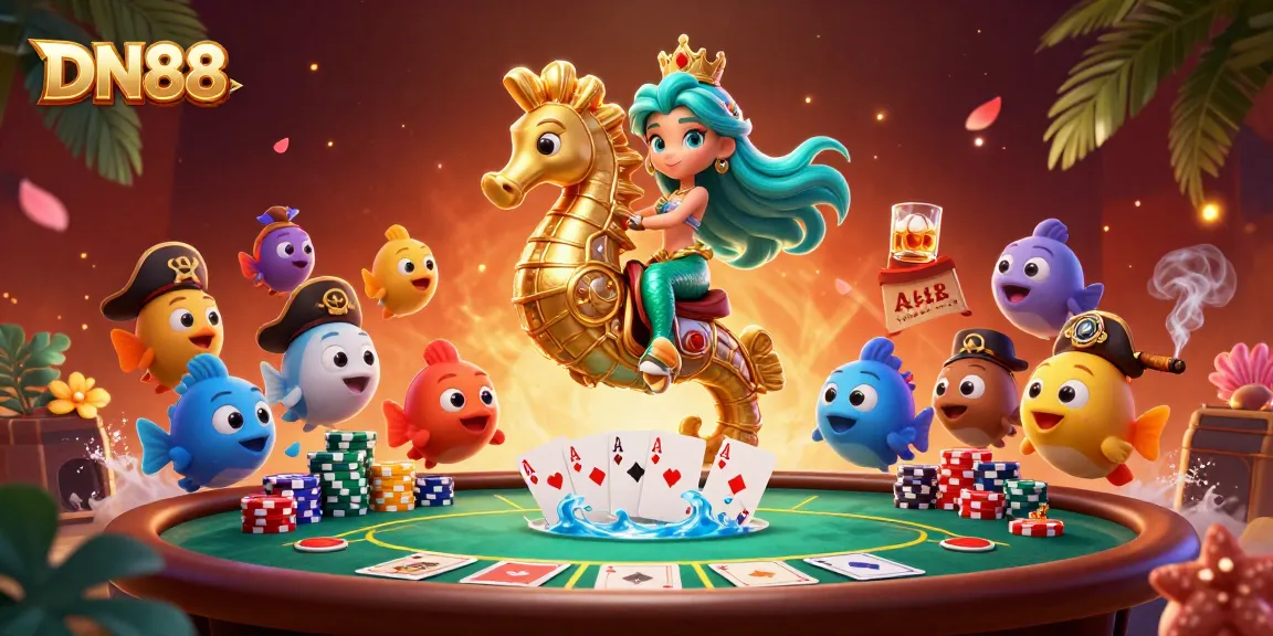 Experience the excitement of DN88 with vibrant gaming and oceanic adventures illustrated in 3D.