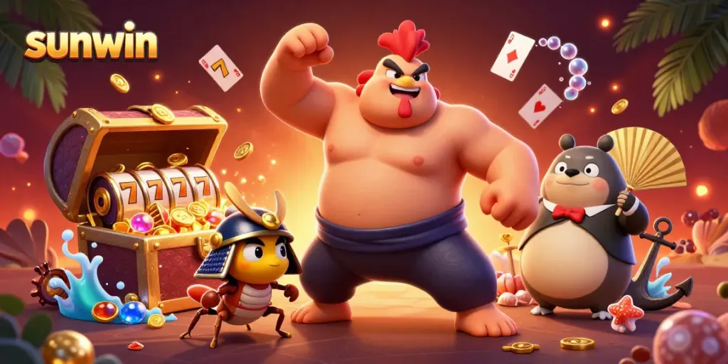Win with sunwin at a vibrant online casino featuring dynamic characters and game elements