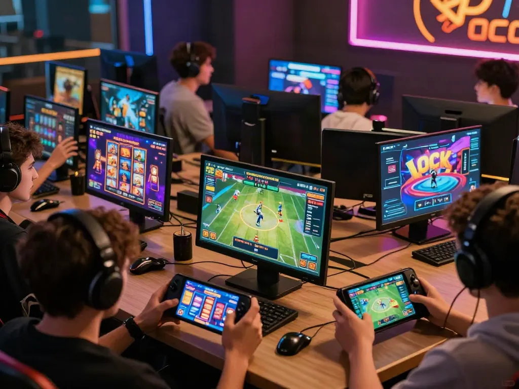 Diverse players engaging with the hit club online gaming platform, showcasing colorful gaming interfaces.