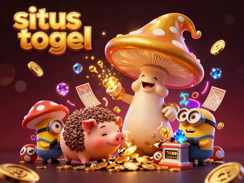 Experience situs togel magic in this enchanting illustration of a golden mushroom wizard casting spells with treasure.