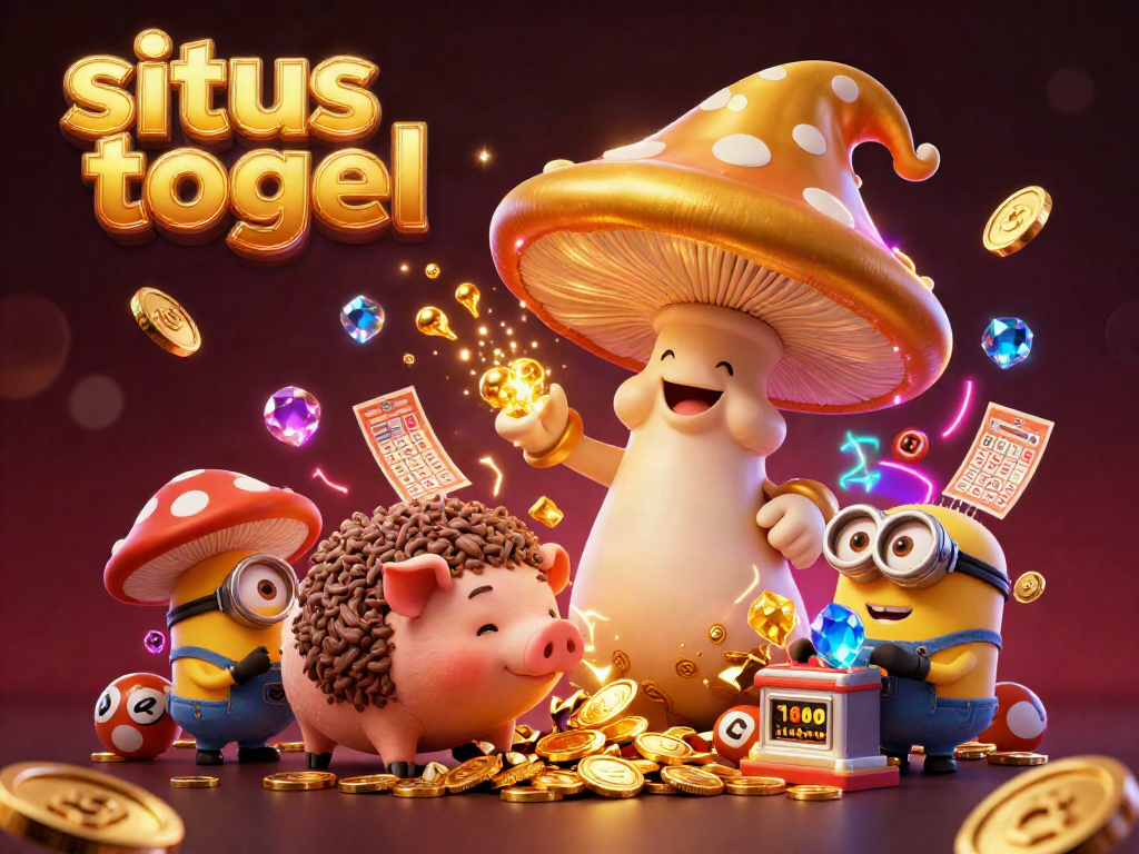 Experience situs togel magic in this enchanting illustration of a golden mushroom wizard casting spells with treasure.