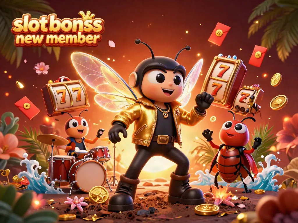 Experience the excitement of the slot bonus new member with vibrant characters and elements celebrating big wins in a dynamic casino scene.