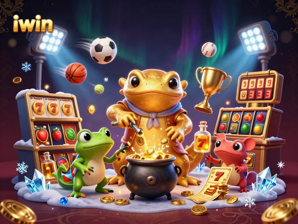 Bet on iwin with thrilling slot reels, golden alchemist, and vibrant casino elements.