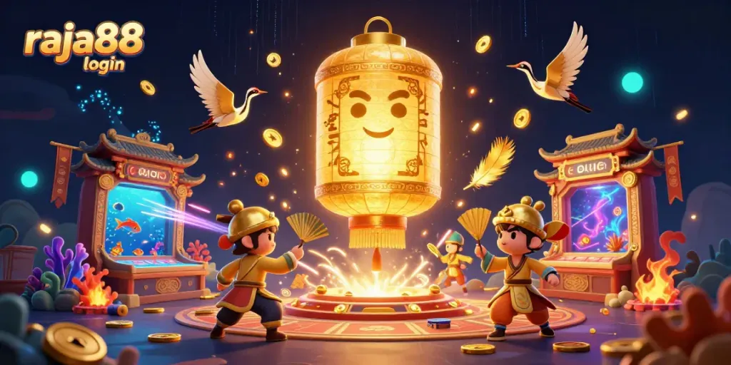 Engage in thrilling gaming with the vibrant raja88 login scene featuring dynamic characters and exciting elements.