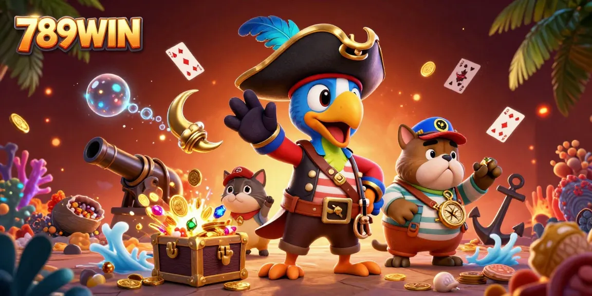 Experience the thrilling 789WIN adventure with pirate characters amid exploding treasures and casino games.