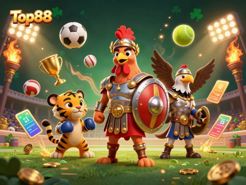 Engage with Top88's thrilling casino action featuring vibrant 3D characters and dynamic gaming elements.
