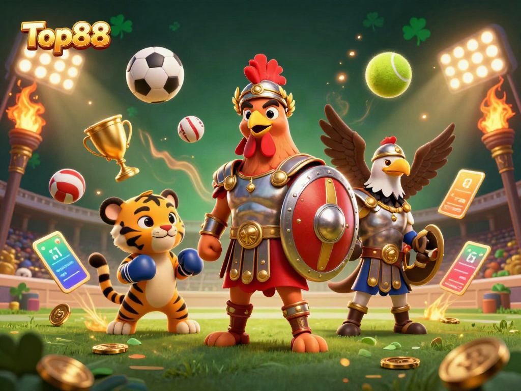 Engage with Top88's thrilling casino action featuring vibrant 3D characters and dynamic gaming elements.