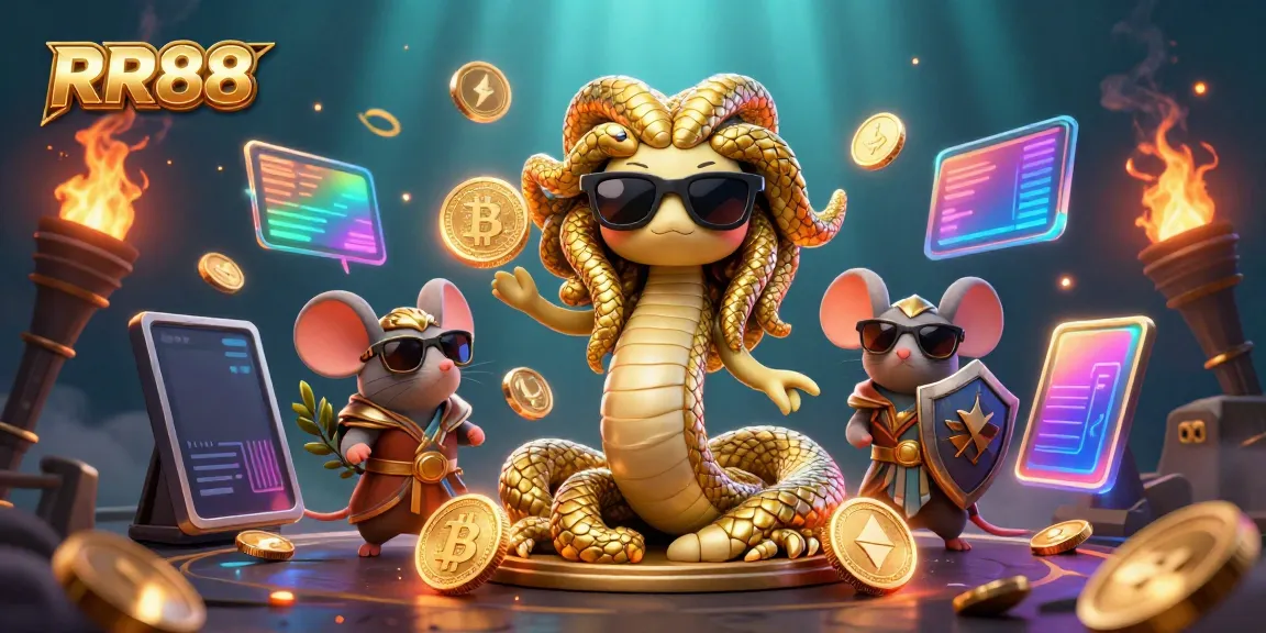 Win big with RR88 in a vibrant 3D scene showcasing friendly characters and crypto elements.