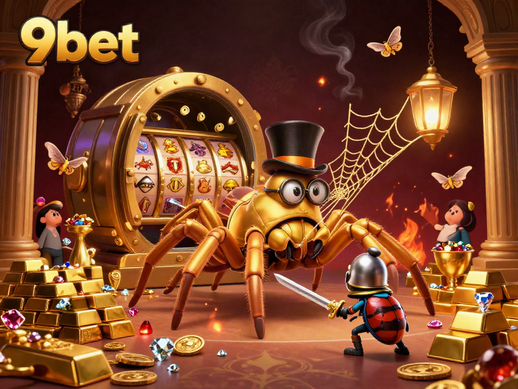 Experience thrilling wins at 9bet with vibrant symbols and dynamic characters in an engaging casino scene.