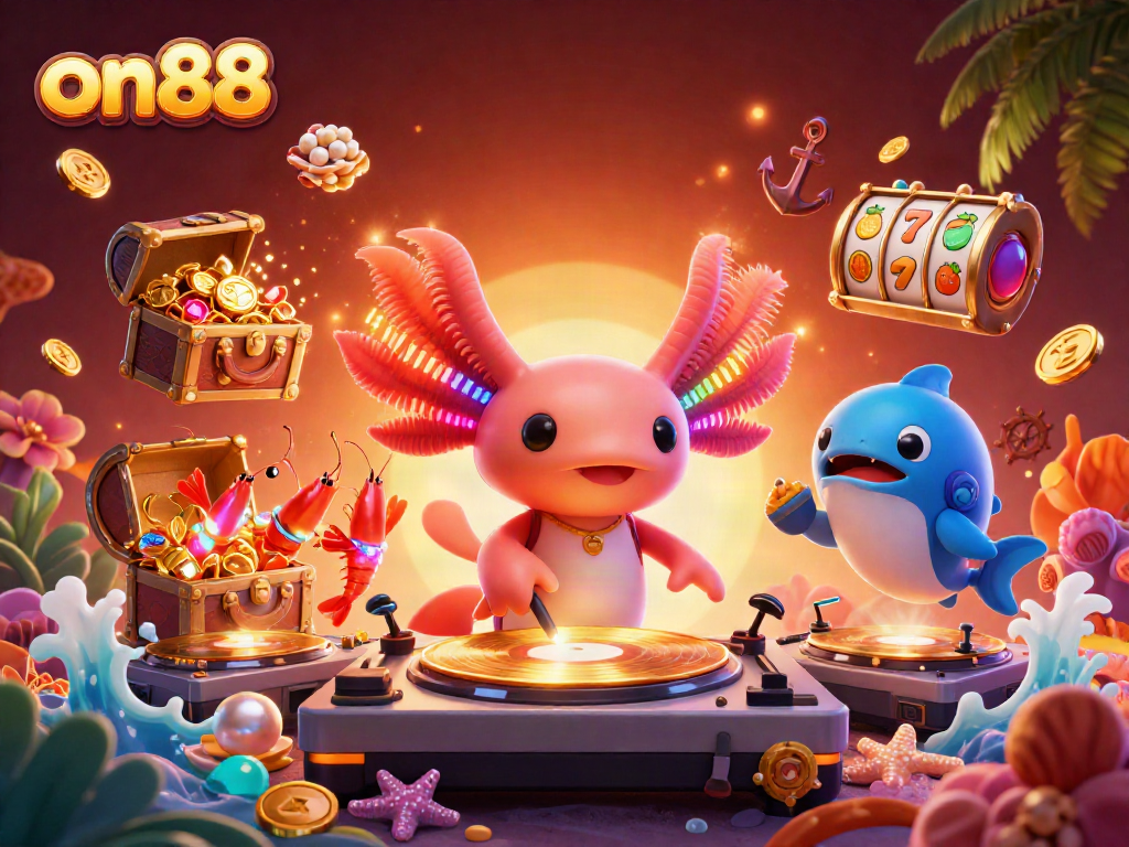 Experience thrilling gameplay with on88's vibrant underwater casino scene featuring a mesmerizing DJ.