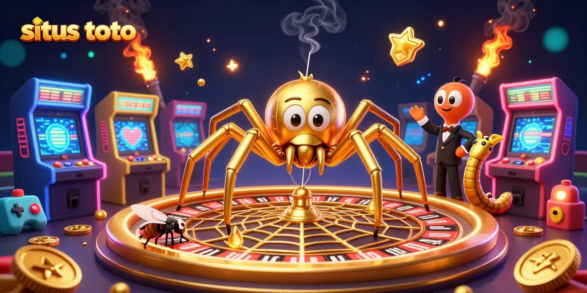 Engage with situs toto as the golden spider spins a roulette wheel, creating a captivating casino atmosphere.