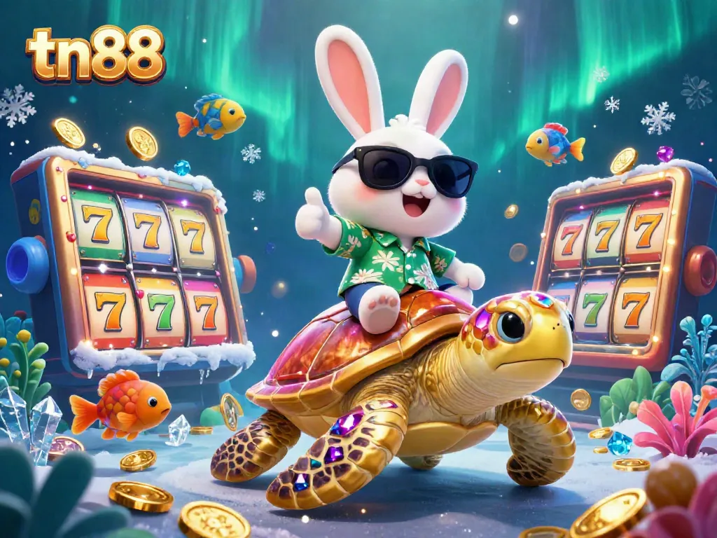 Experience tn88's thrilling gaming with a lucky rabbit and golden turtle in a vibrant casino adventure.