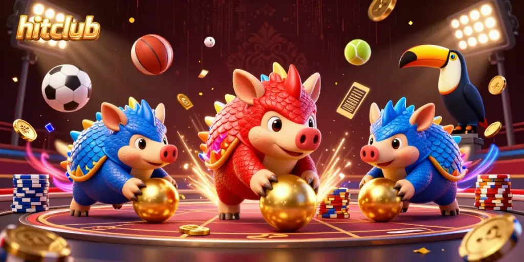 Engage in thrilling action at hitclub with rival pangolins in a colorful casino battle.