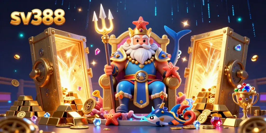 Experience thrilling cockfighting at sv388, where Neptune reigns in a vibrant arena filled with treasure and excitement.