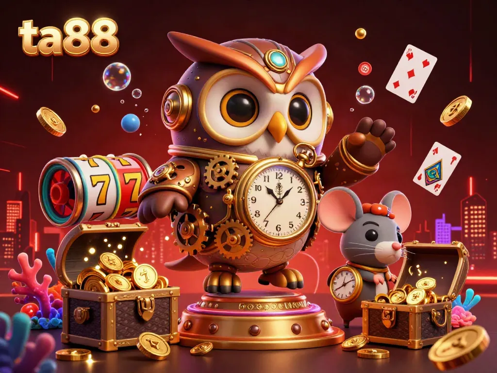 Engage in thrilling casino action with ta88, featuring vibrant characters and dynamic slot elements.