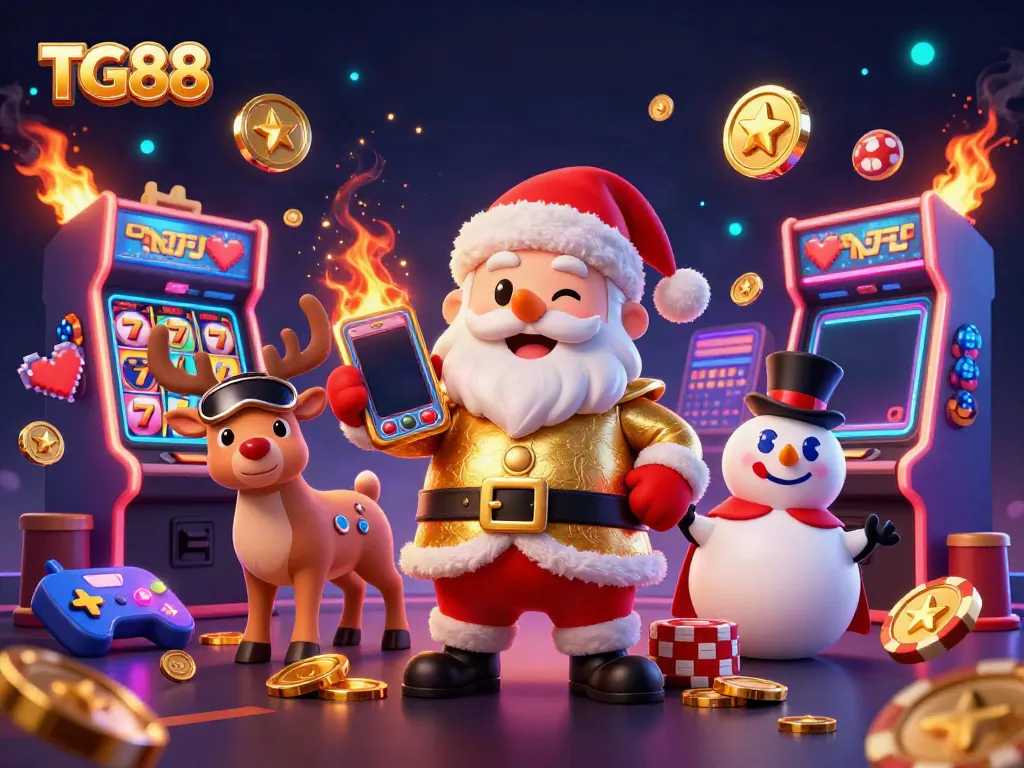 Experience thrilling jackpots at TG88, with festive characters in a vibrant casino scene.