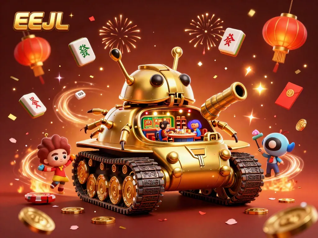 Experience EEJL's vibrant casino scene inside a golden beetle tank, bursting with excitement.